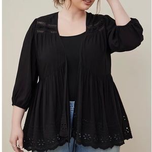 Torrid Black Challis Eyelet Tie Front Kimono